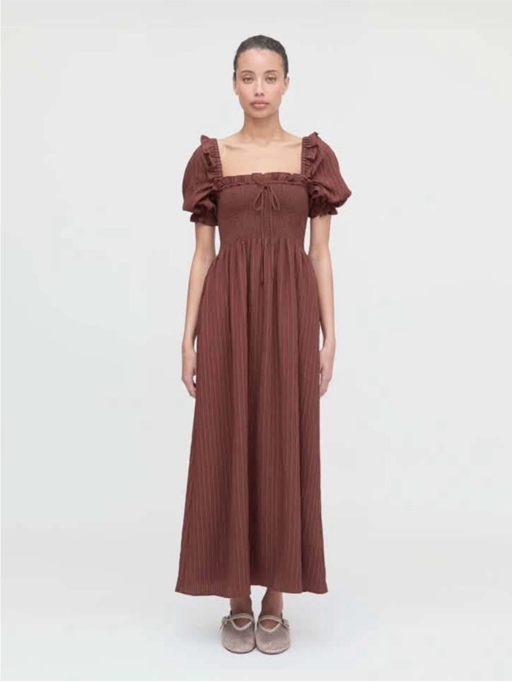 Hill House Home Scarlett Nap Dress Brown Puff-Sleeve Maxi Dress
